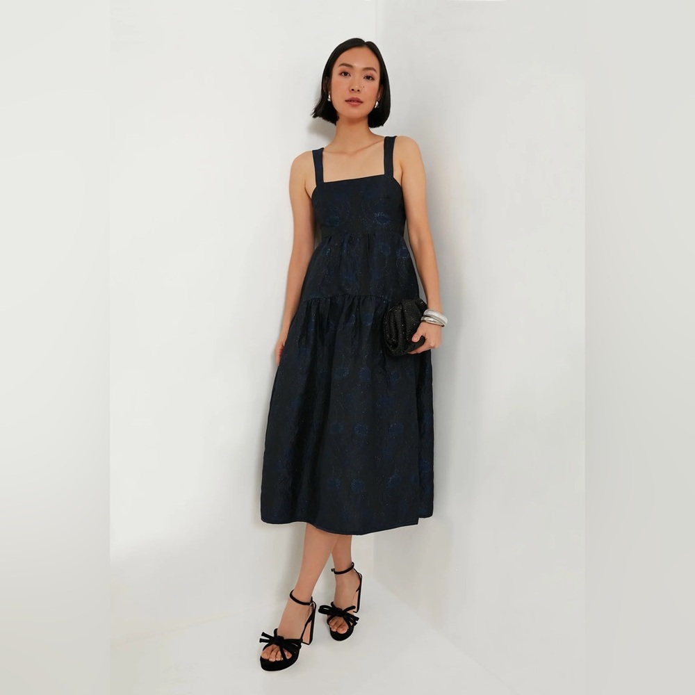 En Saison Black Navy Jacquard Victoria Midi Dress